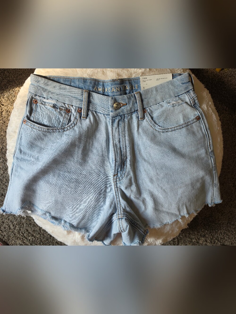 American Eagle Outfitters Curvy Light Blue Frayed Denim Shorts